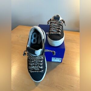 P448 Black Sneakers with Leopard Accents